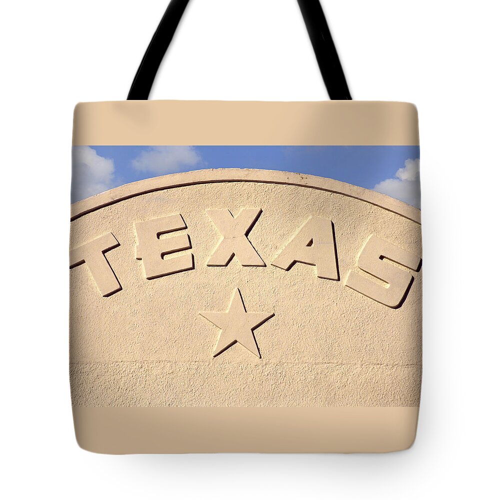 Sign Tote Bag featuring the photograph Texas in Raised Letters by David and Carol Kelly
