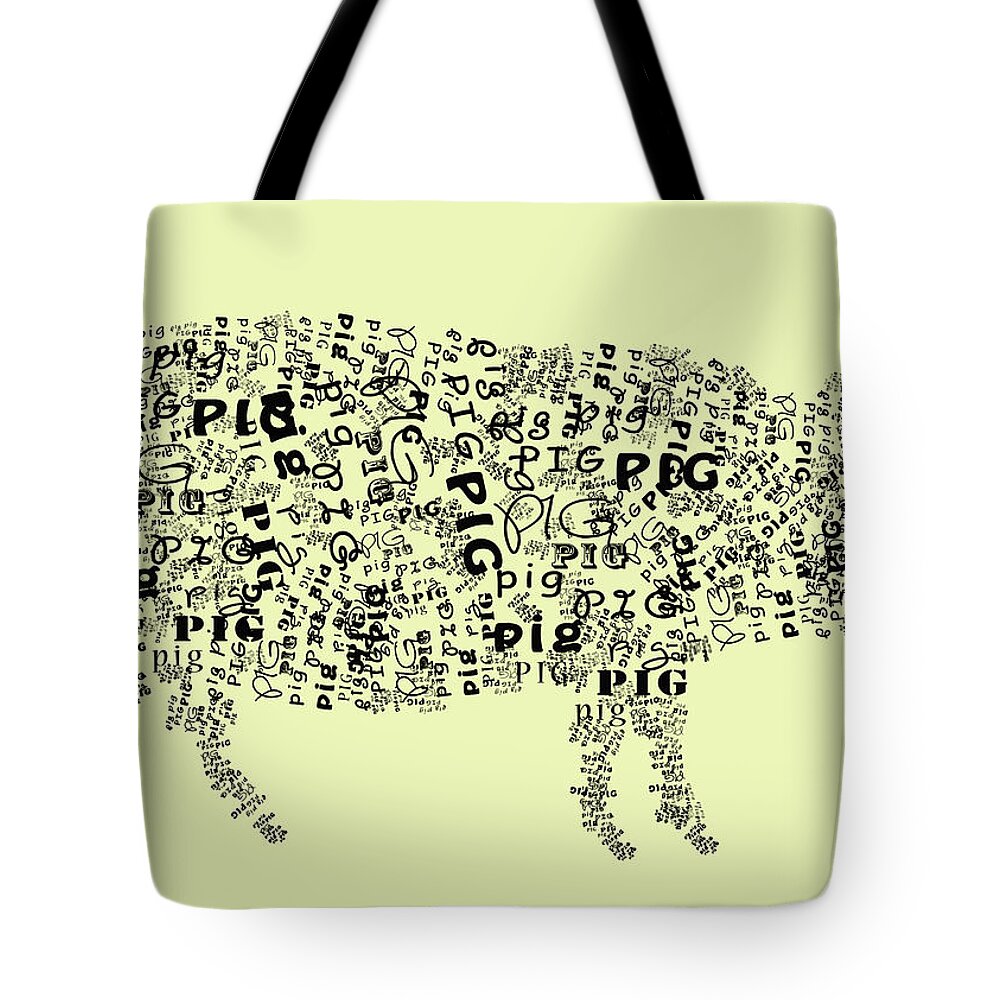 Pig Tote Bag featuring the digital art Text Pig by Heather Applegate