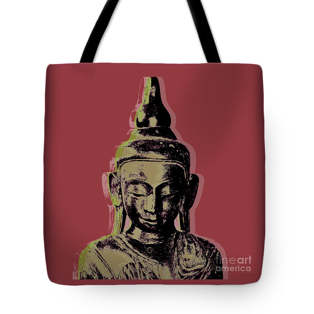 Pop Art Tote Bag featuring the digital art Thai Buddha #1 by Jean luc Comperat