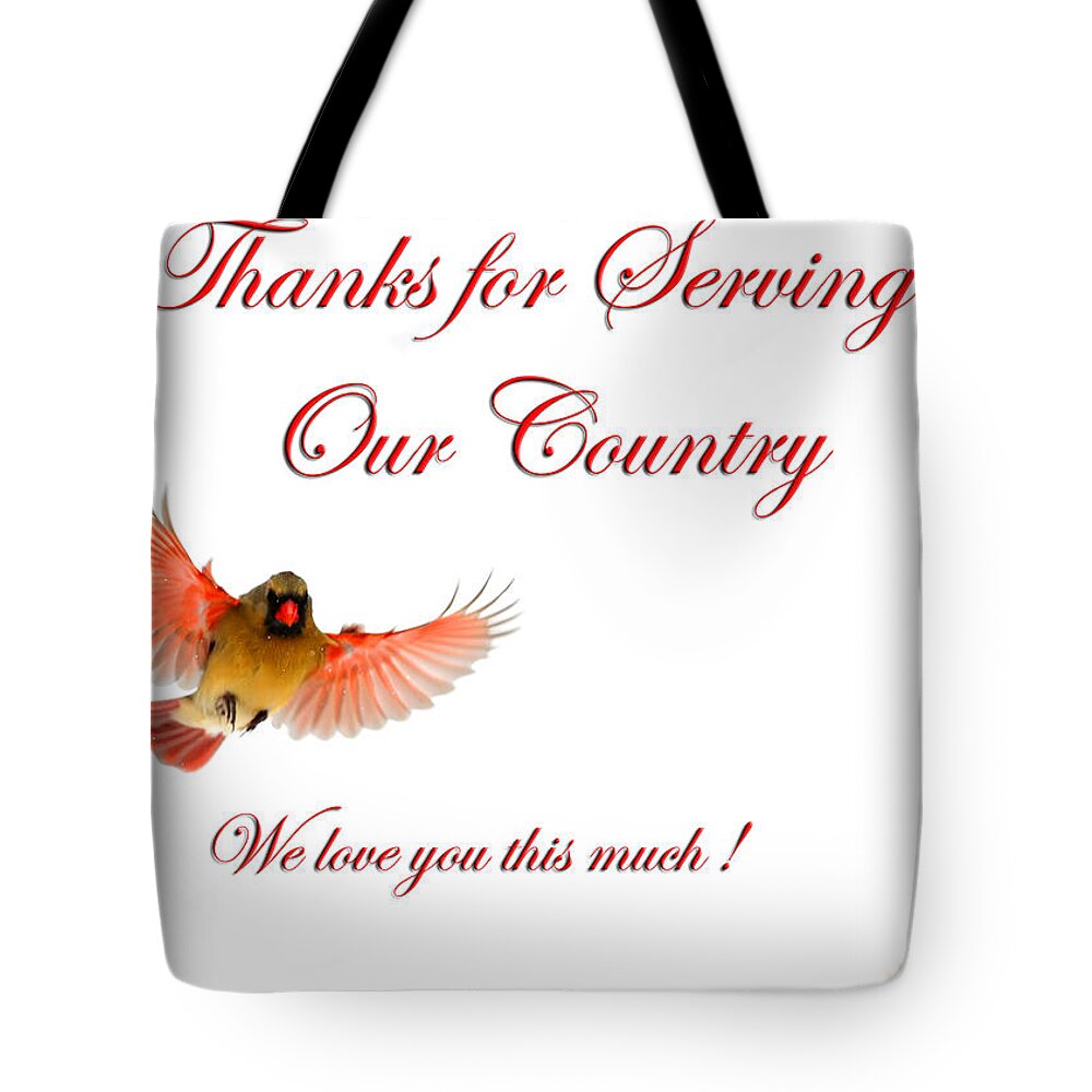 Spread Eagle Cardinal Tote Bag featuring the photograph Thanks for Serving Our country by Randall Branham