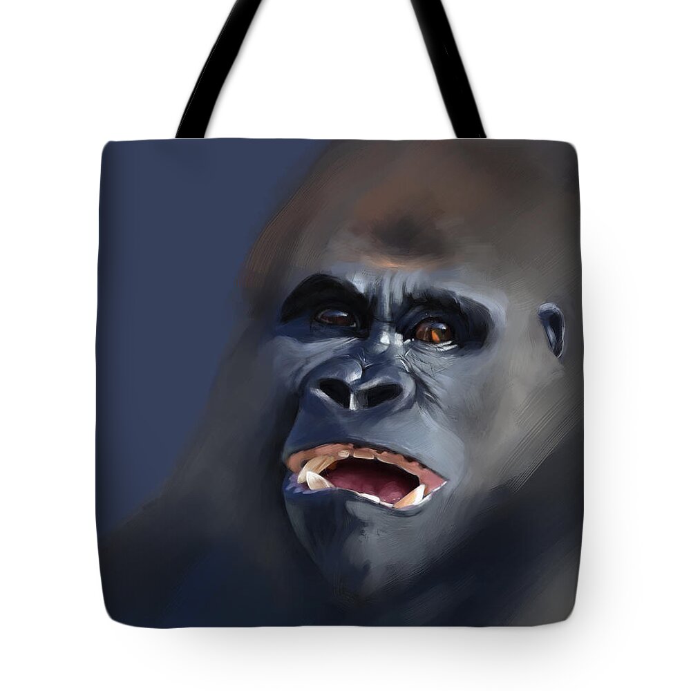 Gorilla Tote Bag featuring the painting That's Pretty Funny Actually by Arie Van der Wijst