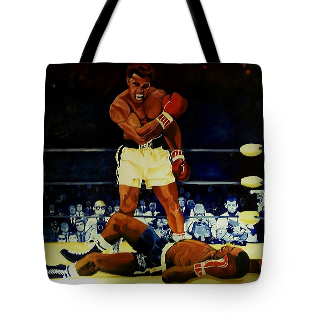 Iconic Athelete Muhammad Ali Vs. Sonny Liston Tote Bag featuring the painting The 2nd Fight by Femme Blaicasso