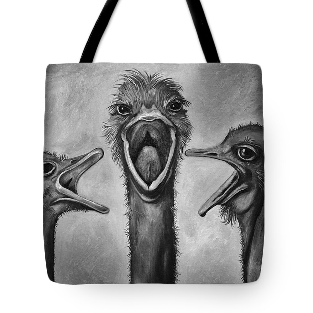 Ostrich Tote Bag featuring the painting The 3 Tenors bw by Leah Saulnier The Painting Maniac