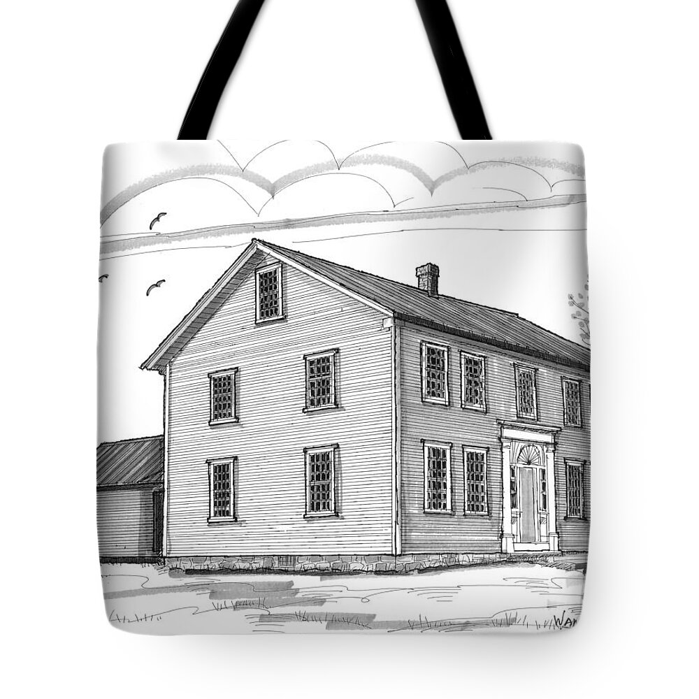 Vermont Tote Bag featuring the drawing The Alexander Twilight House by Richard Wambach