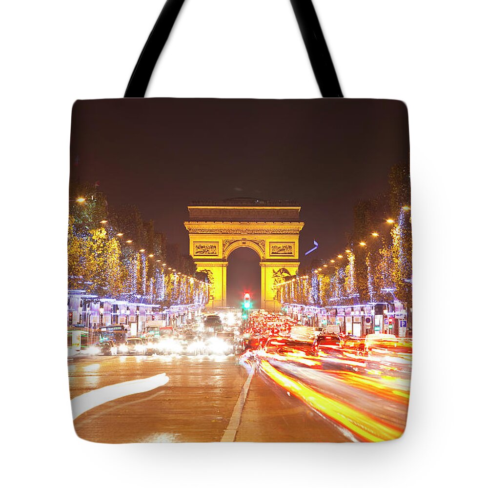 The Arc De Triomphe And Champs Elysees Tote Bag