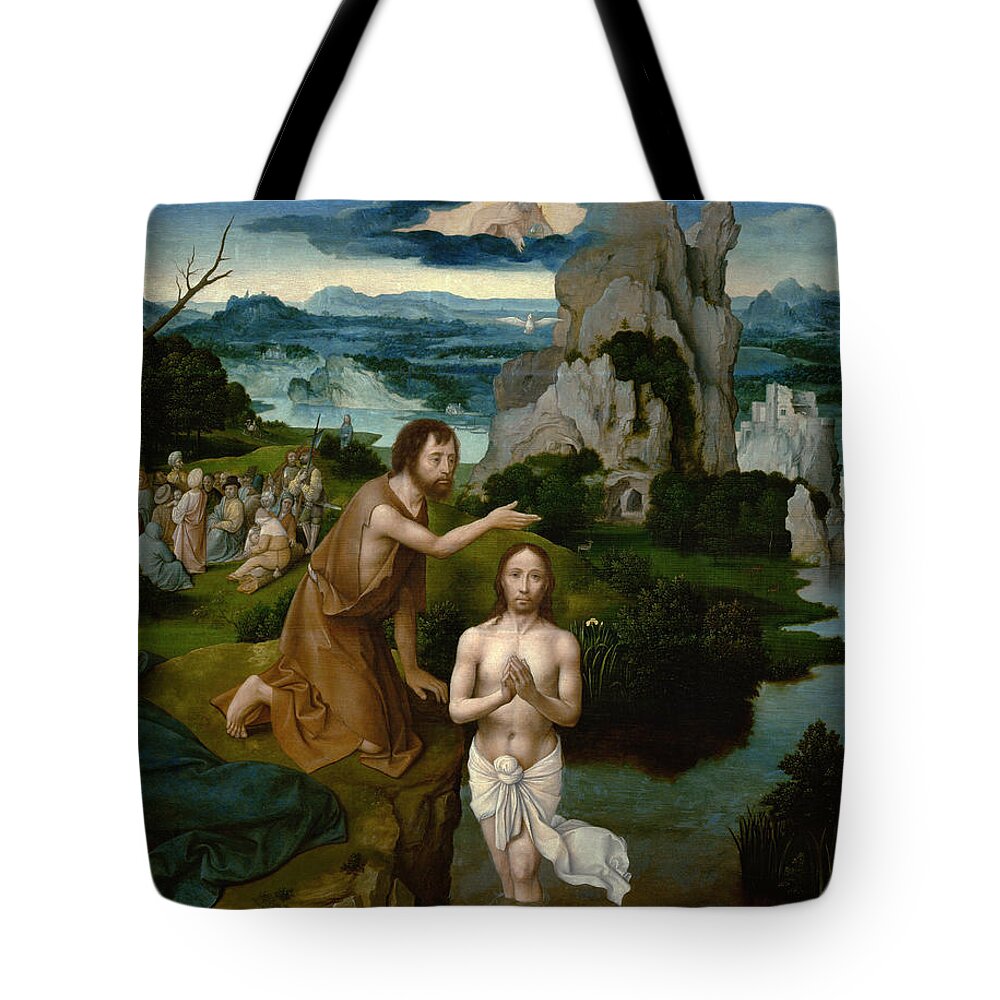 Joachim Patinir Tote Bag featuring the painting The Baptism of Christ by Joachim Patinir