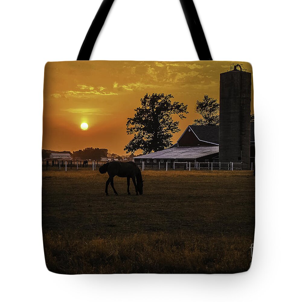 M.c. Story Tote Bag featuring the photograph The Beauty of a Rural Sunset by Mary Carol Story