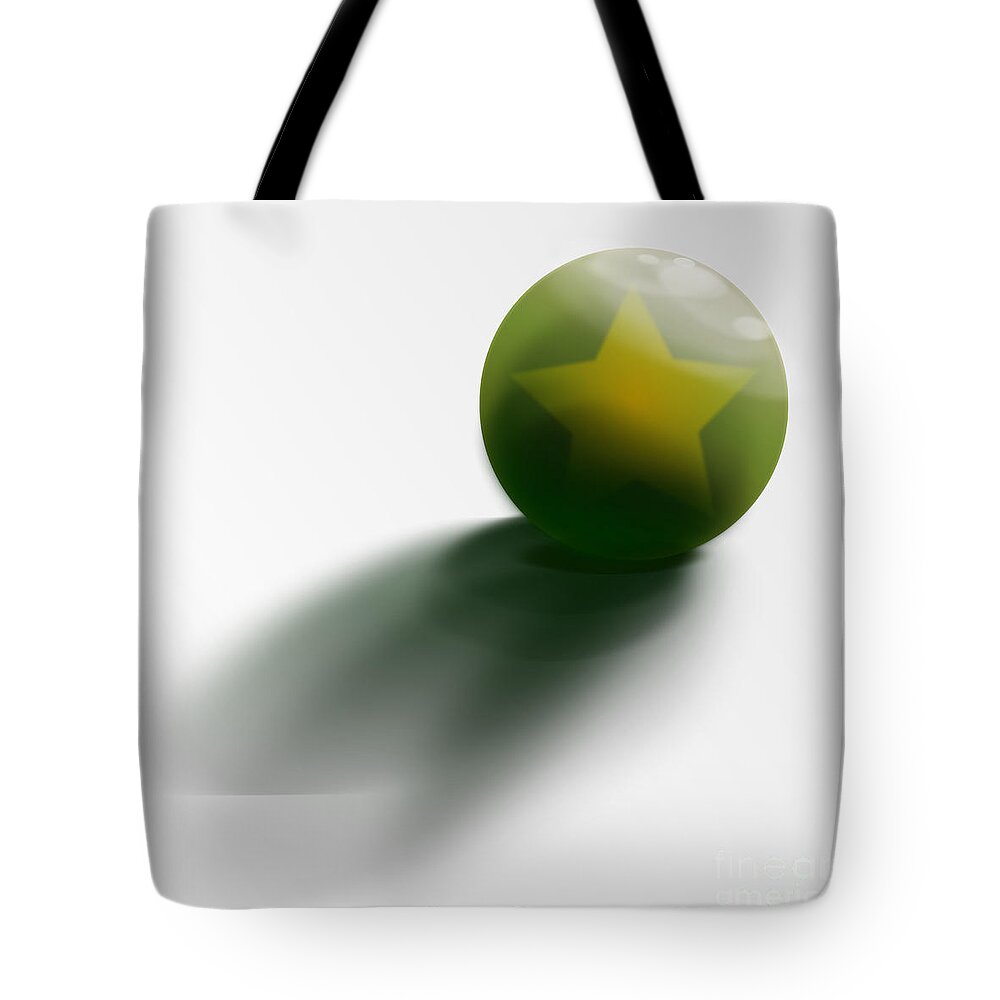 Big Tote Bag featuring the digital art Green Ball decorated with star white background by Vintage Collectables
