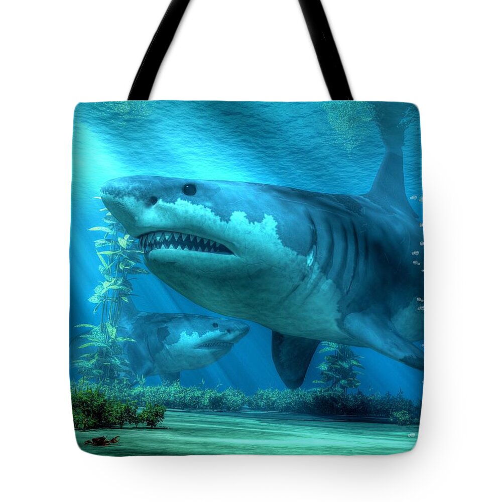  Tote Bag featuring the digital art The Biggest Shark by Daniel Eskridge