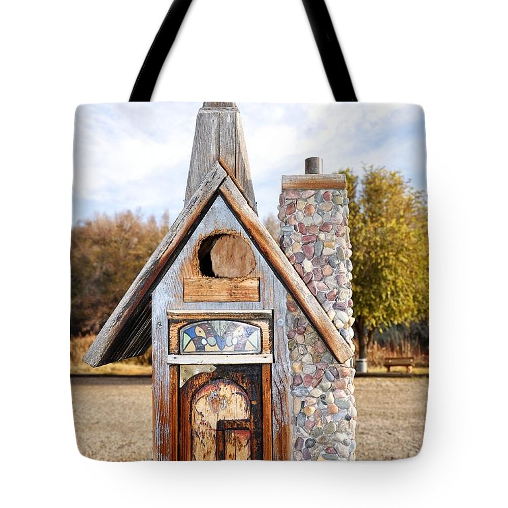 Melba; Idaho; Birdhouse; Shelter; Outdoor; Fall; Autumn; Leaves; Plant; Vegetation; Land; Landscape; Tree; Branch; House; Cross; Tote Bag featuring the photograph The Birdhouse Kingdom - The American Coot by Image Takers Photography LLC - Carol Haddon