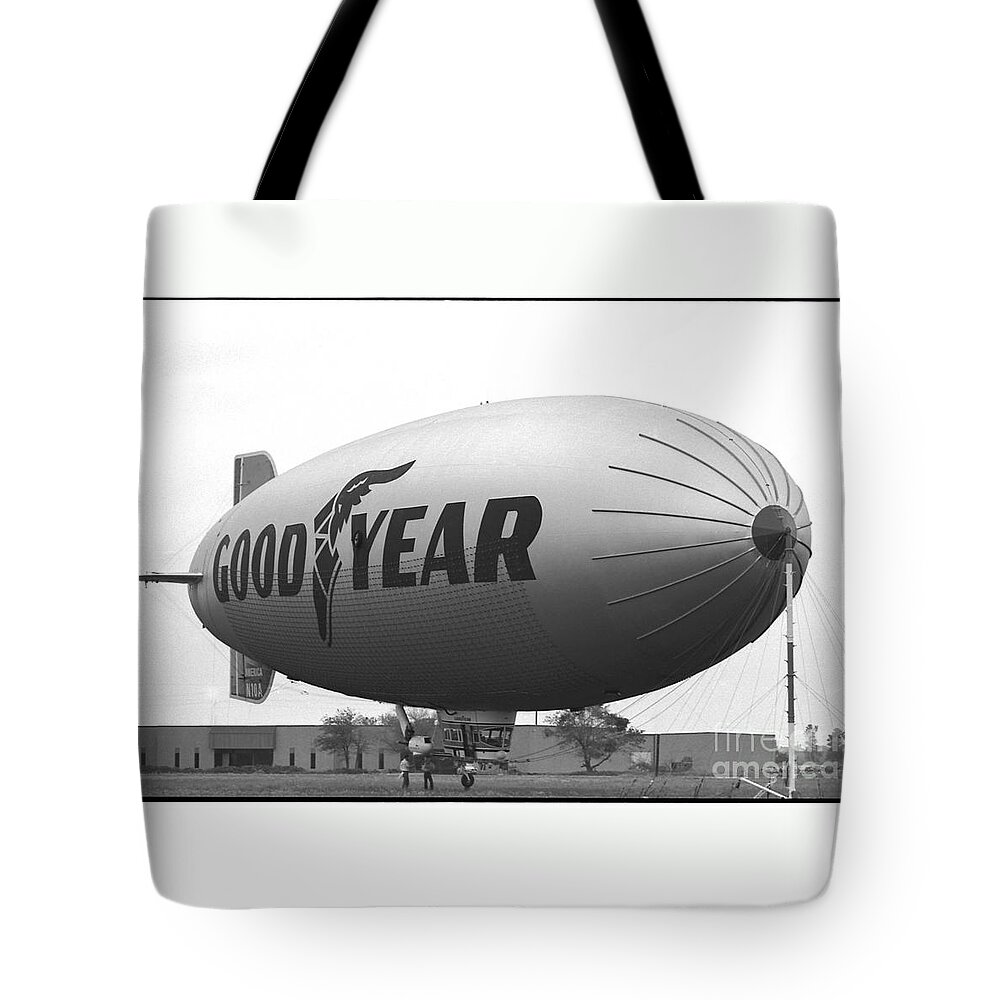 Gz-20 Blimp Tote Bag featuring the photograph The Goodyear Blimp in 1979 by Greg Kopriva