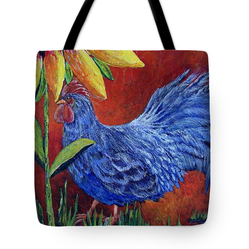 Rooster Tote Bag featuring the painting The Blue Rooster by Suzanne Theis
