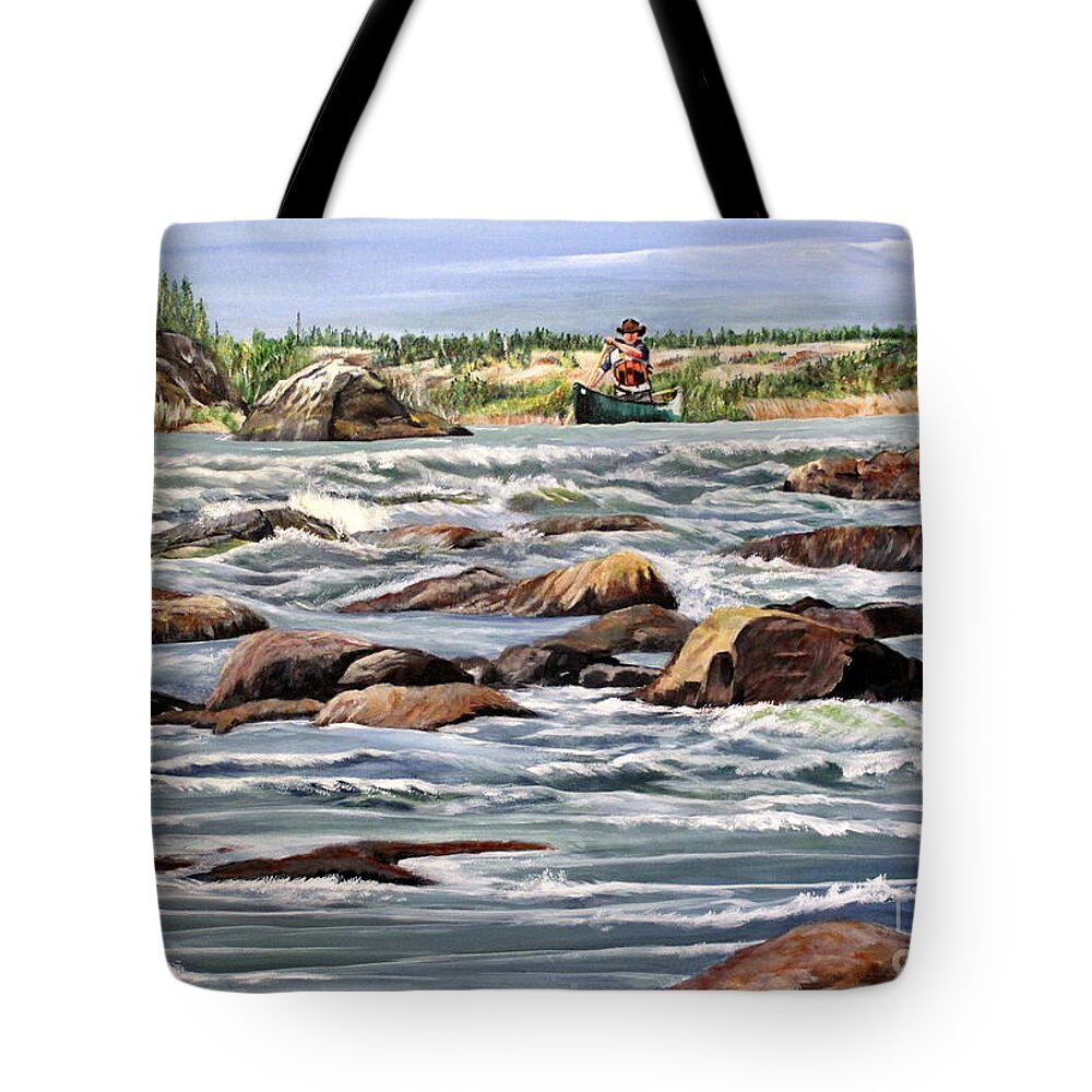 Canoe Tote Bag featuring the painting The Canoeist by Marilyn McNish