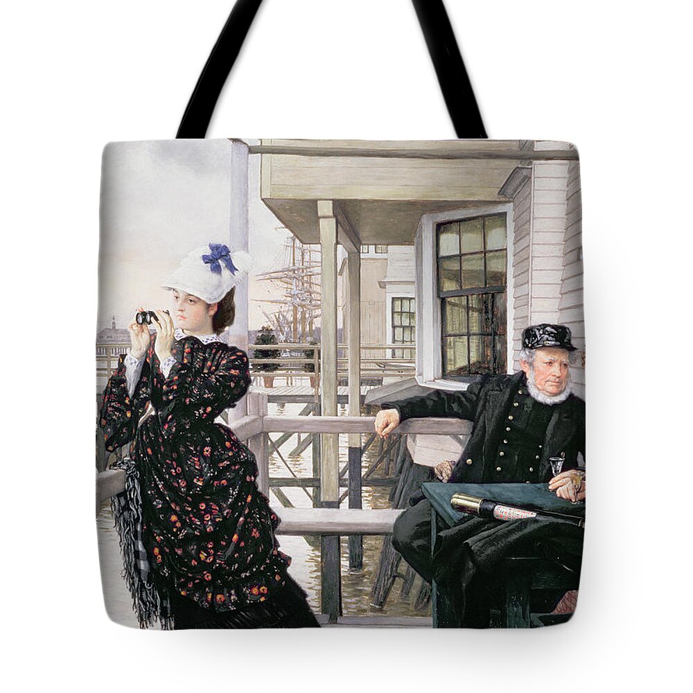 Binoculars Tote Bag featuring the painting The Captains Daughter by James Jacques Joseph Tissot