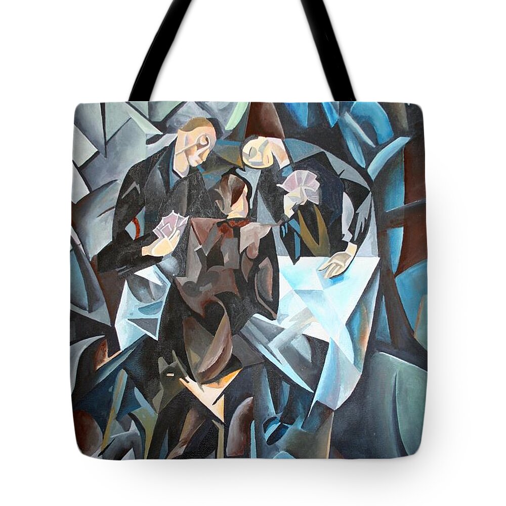 Cubism Tote Bag featuring the painting The Card Players by Taiche Acrylic Art
