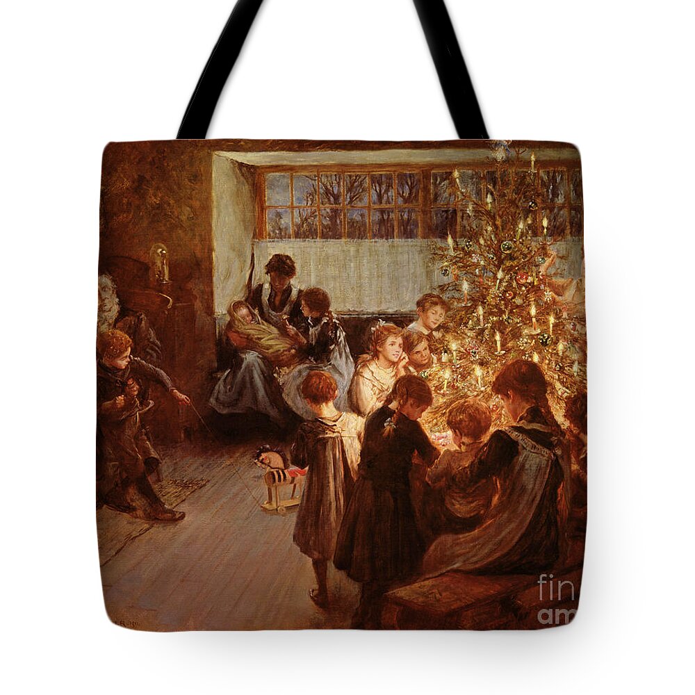 Victorian Sentiment Tote Bag featuring the painting The Christmas Tree by Albert Chevallier Tayler