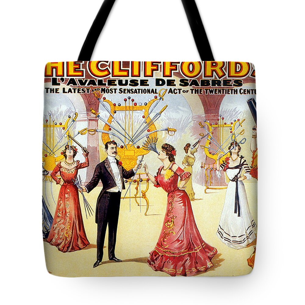 Entertainment Tote Bag featuring the photograph The Cliffords, Sword Swallowing Act by Science Source