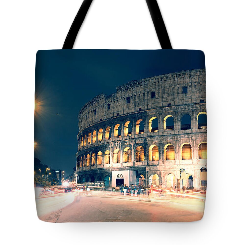 Colosseum Tote Bag featuring the photograph The colosseum at night by Matteo Colombo