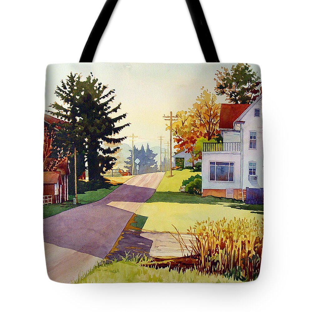 Watercolor Tote Bag featuring the painting The Country Road by Mick Williams