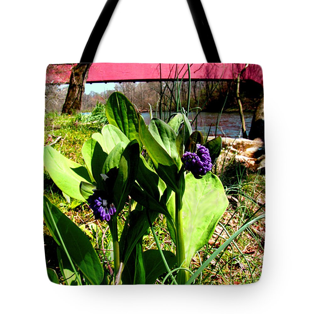 Flowers Tote Bag featuring the photograph The Red Cover Bridge Or Wertz's Cover Bridge by Donna Brown