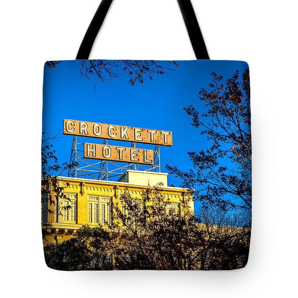 Alamo Tote Bag featuring the photograph The Crockett Hotel by Melinda Ledsome