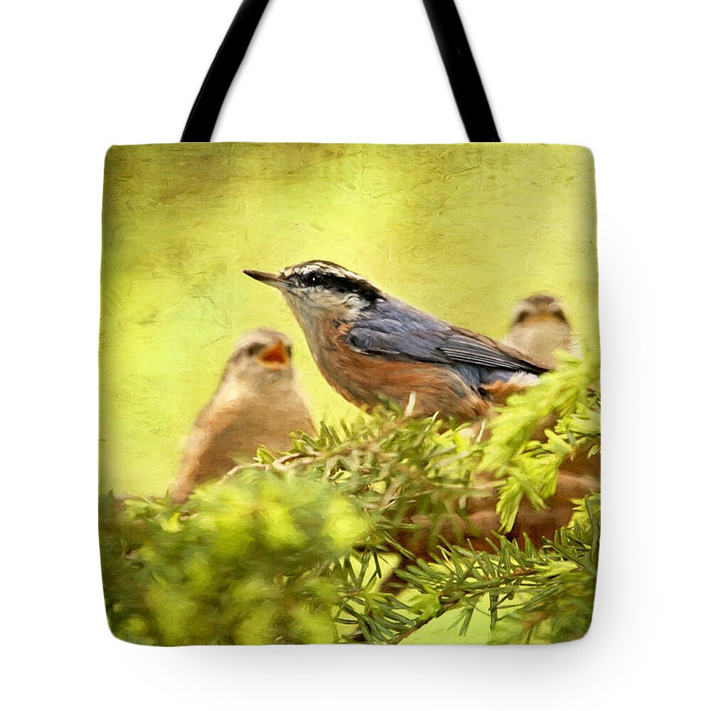 Nuthatch Tote Bag featuring the photograph The Demands of Motherhood by Peggy Collins