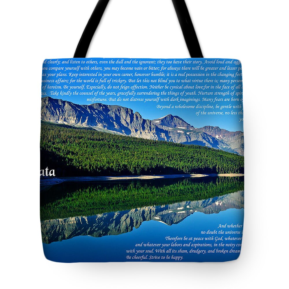 Desiderata Tote Bag featuring the photograph The Desiderata and Lake Sherburne by Greg Norrell