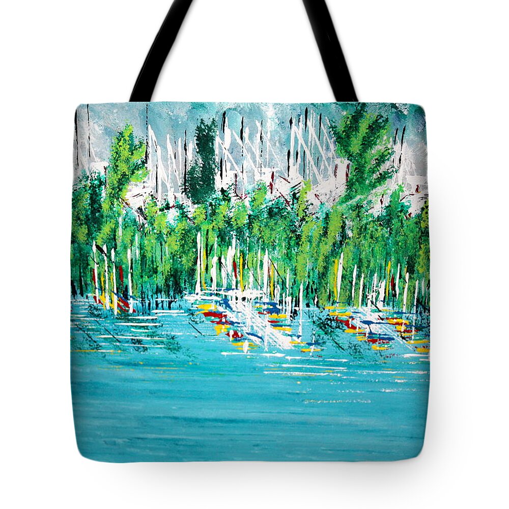 Docks Tote Bag featuring the painting The Docks by George Riney