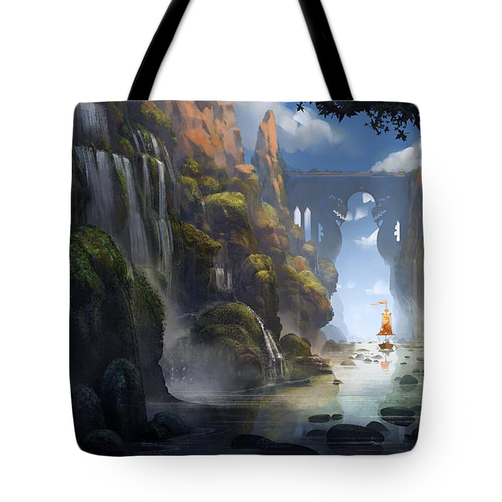 Landscape Tote Bag featuring the painting The Dragon Land by Kristina Vardazaryan