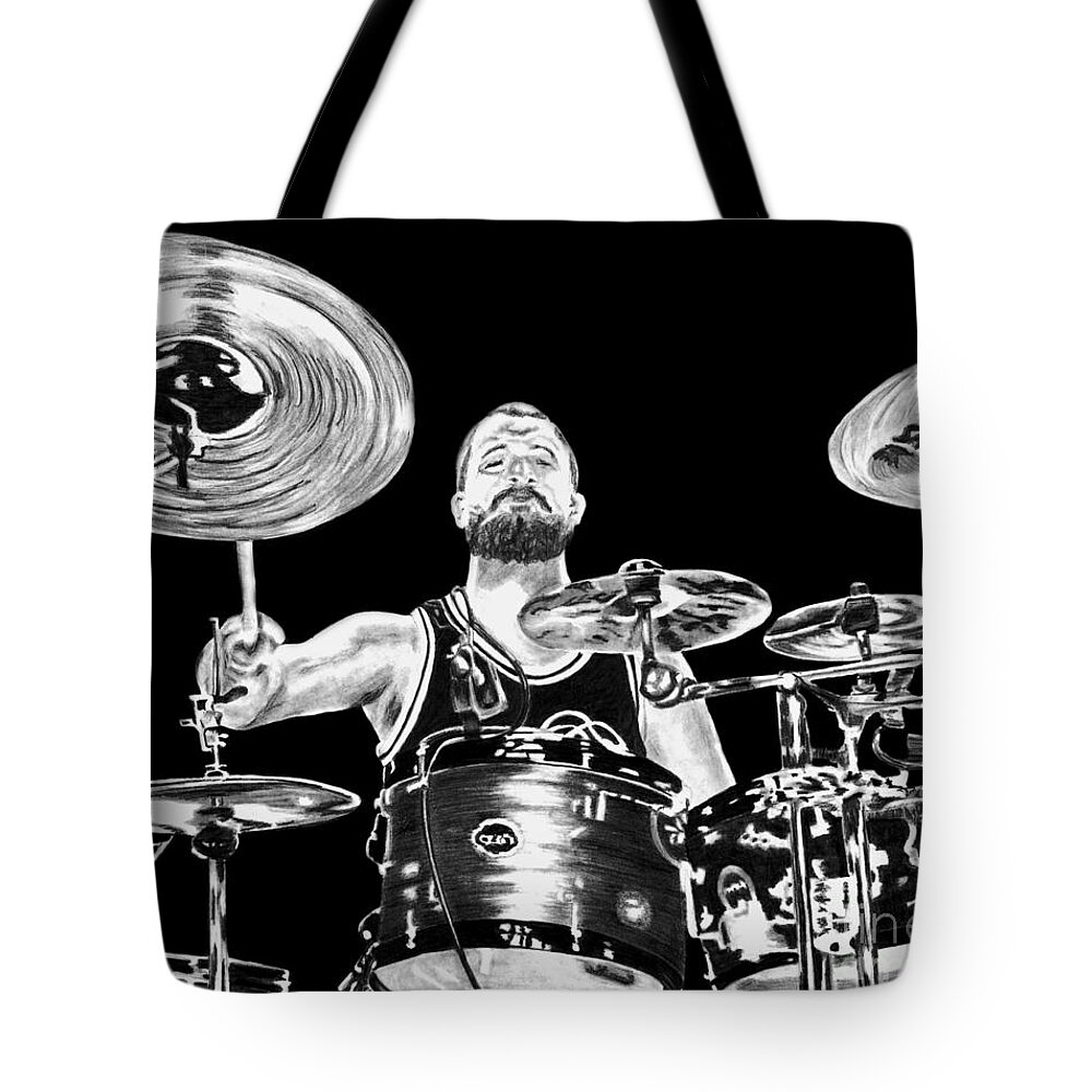 Graphite Tote Bag featuring the drawing Drummer by Terri Mills