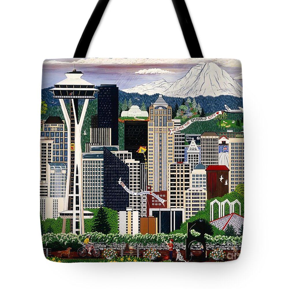 Seattle Tote Bag featuring the painting The Emerald City Seattle by Jennifer Lake