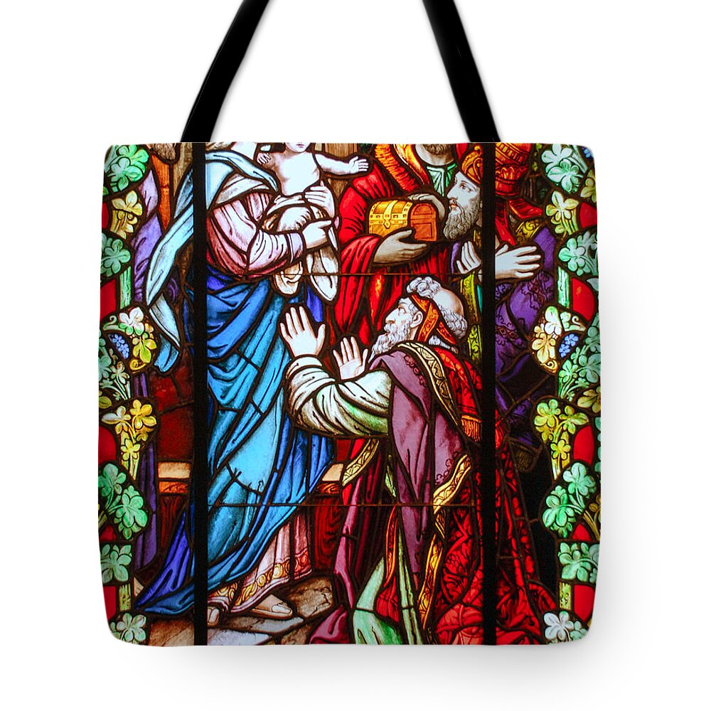 Stained Glass Window Tote Bag featuring the photograph The Epiphany of Our Lord by Larry Ward