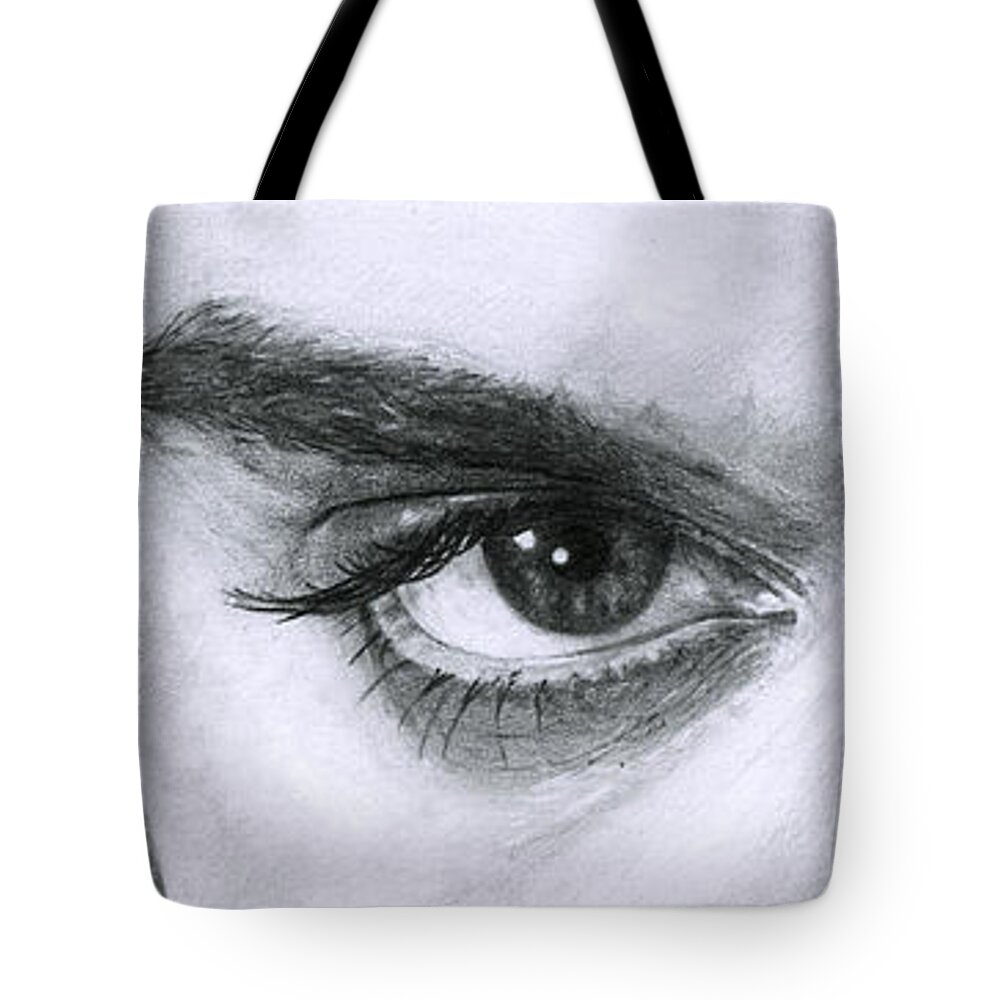 Elvis Tote Bag featuring the drawing The Eyes of the King by Rob De Vries