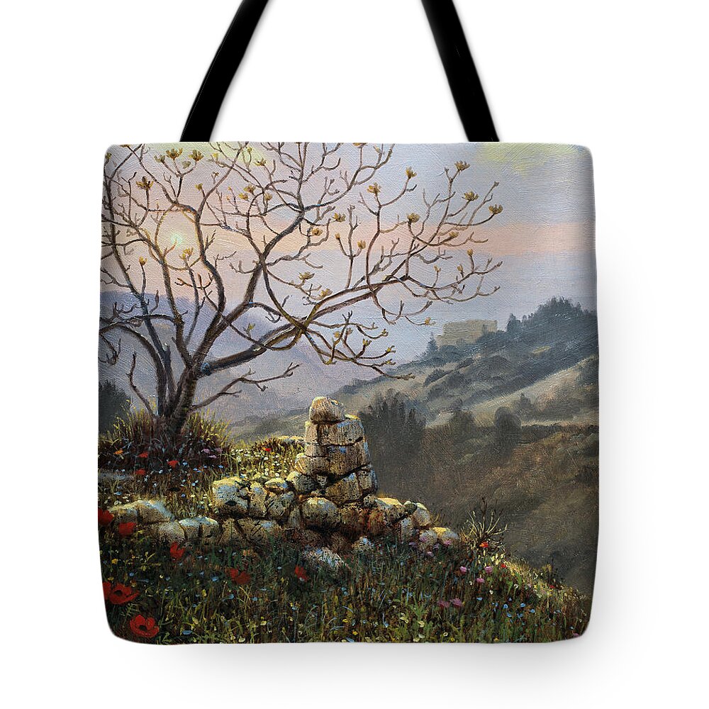 Biblical Tote Bag featuring the painting The Fig Tree  Mt Carmel by Graham Braddock