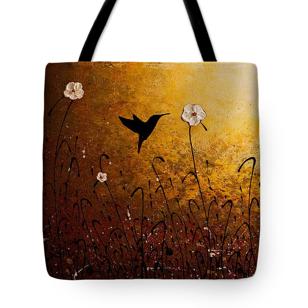 Abstract Art Tote Bag featuring the painting The Flight of a Hummingbird by Carmen Guedez