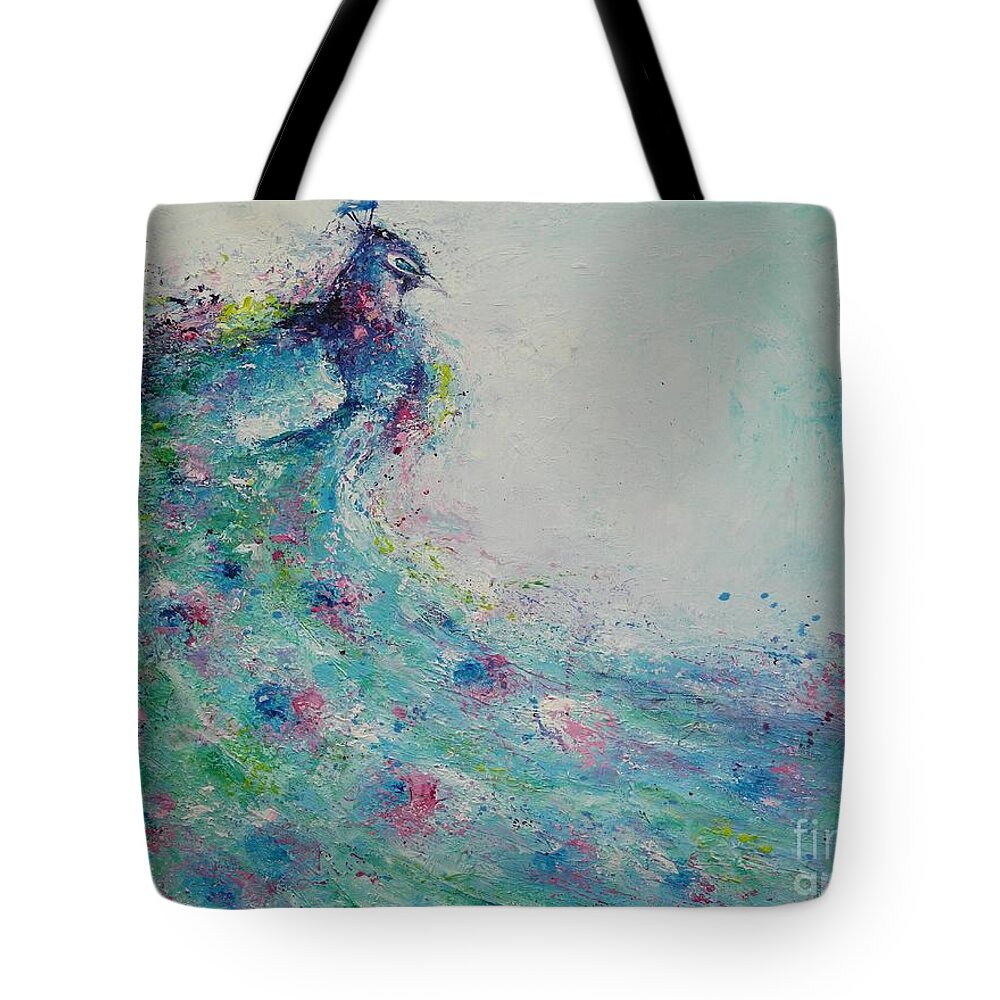 Peacock Tote Bag featuring the painting The Flirt by Dan Campbell