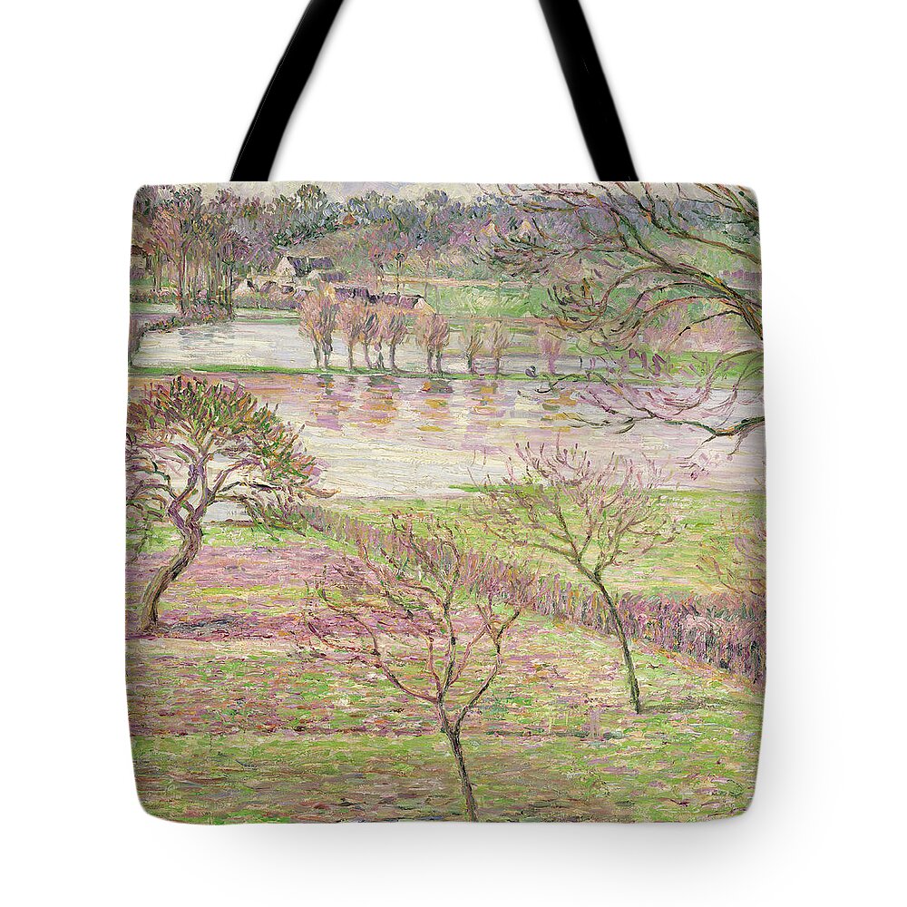 Impressionist Tote Bag featuring the painting The Flood at Eragny by Camille Pissarro