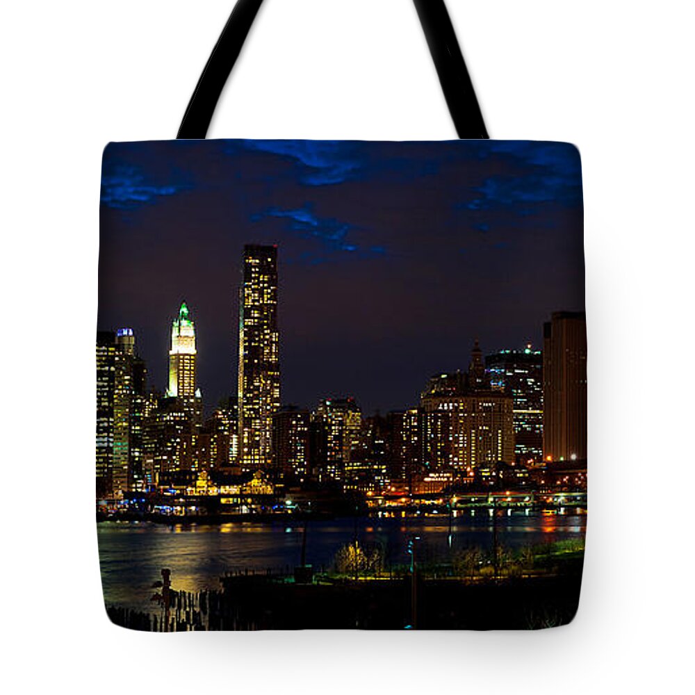 Amazing Brooklyn Bridge Photos Tote Bag featuring the photograph The Freedom Tower and the Brooklyn Bridge by Mitchell R Grosky