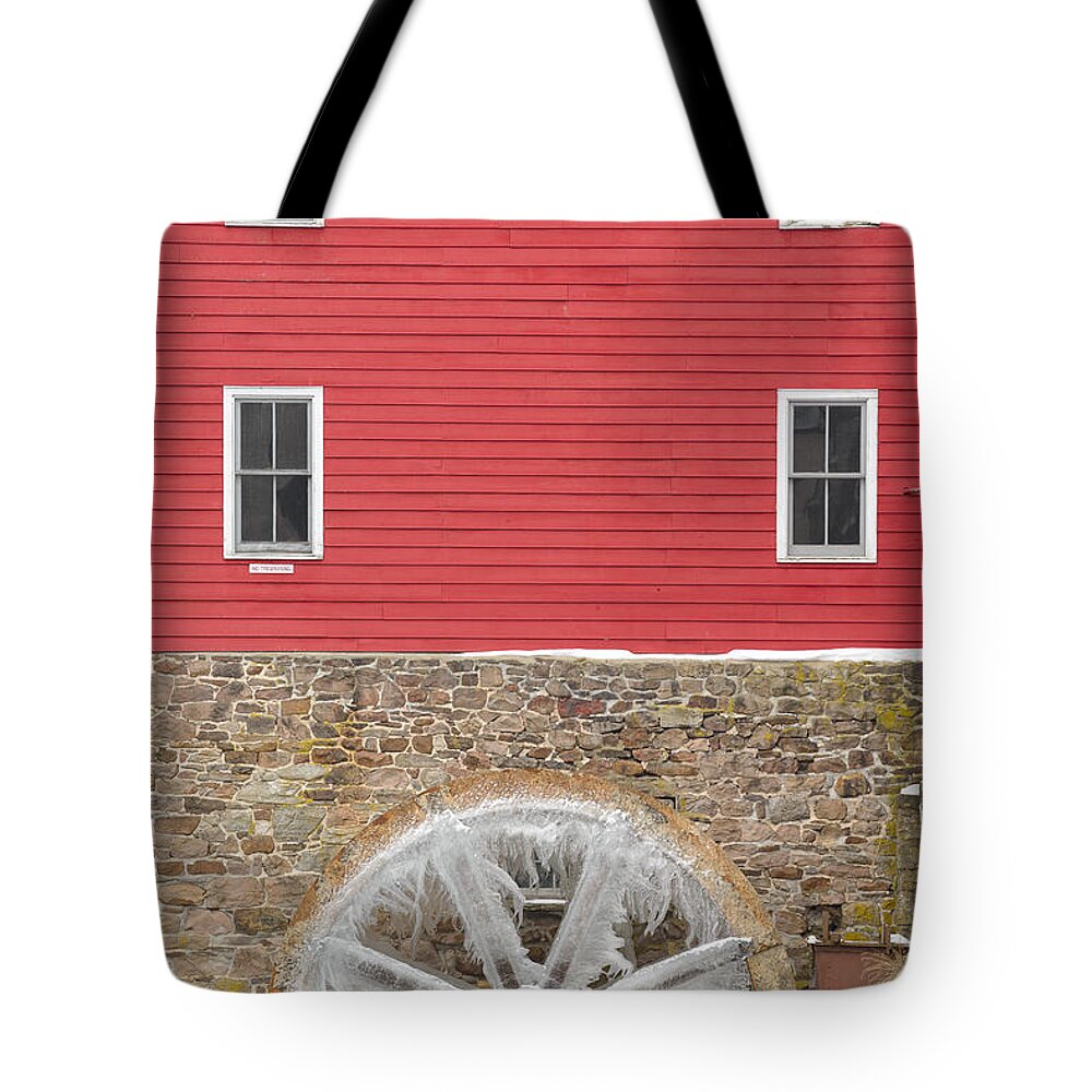 Mill Tote Bag featuring the photograph The Frozen Wheel by Mark Rogers