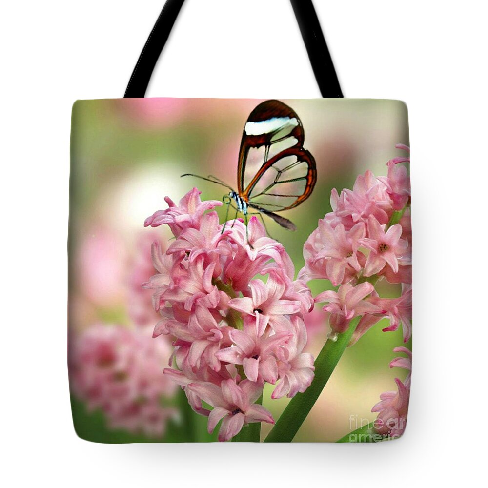 glasswing Butterfly Tote Bag featuring the mixed media The Glasswing by Morag Bates