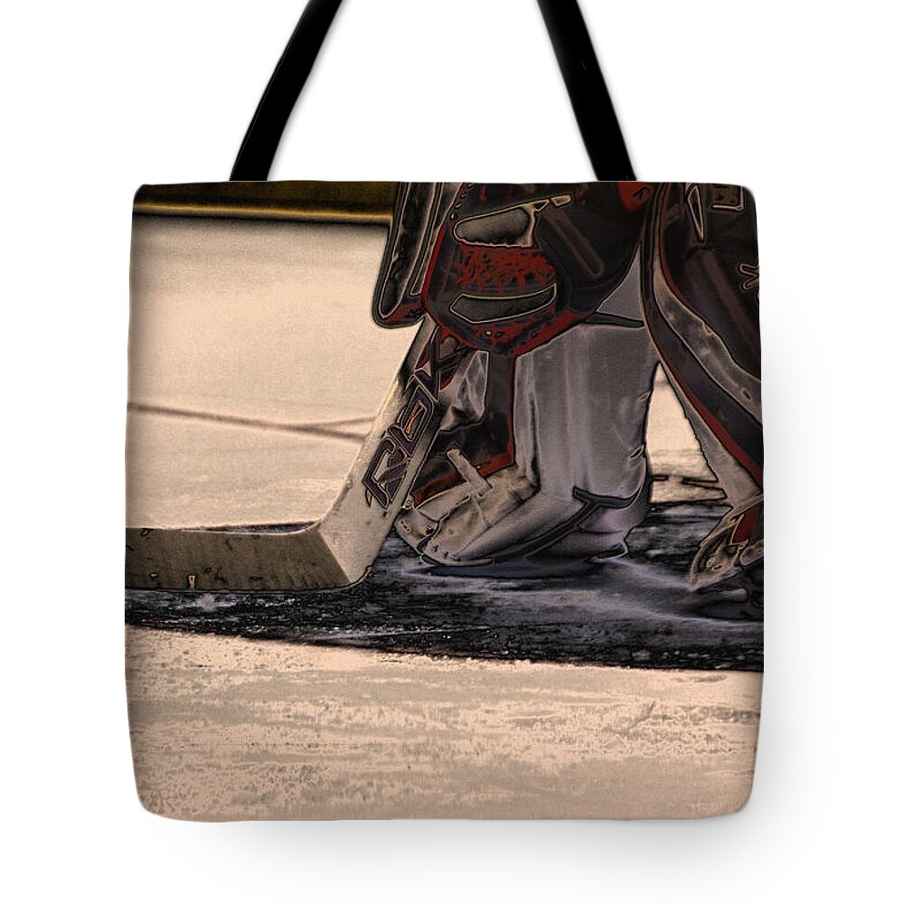 Hockey Tote Bag featuring the photograph The Goalies Crease by Karol Livote