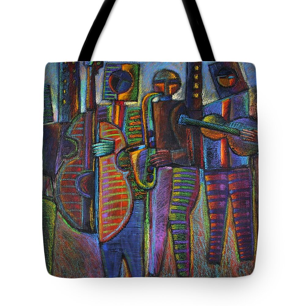 Mixed Media Tote Bag featuring the painting The Gods Of Music Come To New York by Gerry High