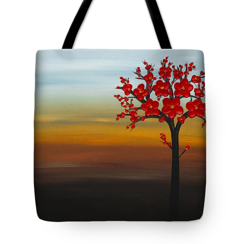 Red Poppies Painting Tote Bag featuring the painting The Golden Hour by Carmen Guedez
