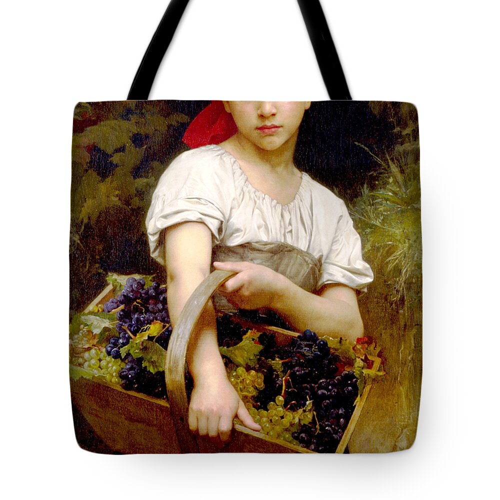 William Bouguereau Tote Bag featuring the digital art The Grape Picker by William Bouguereau