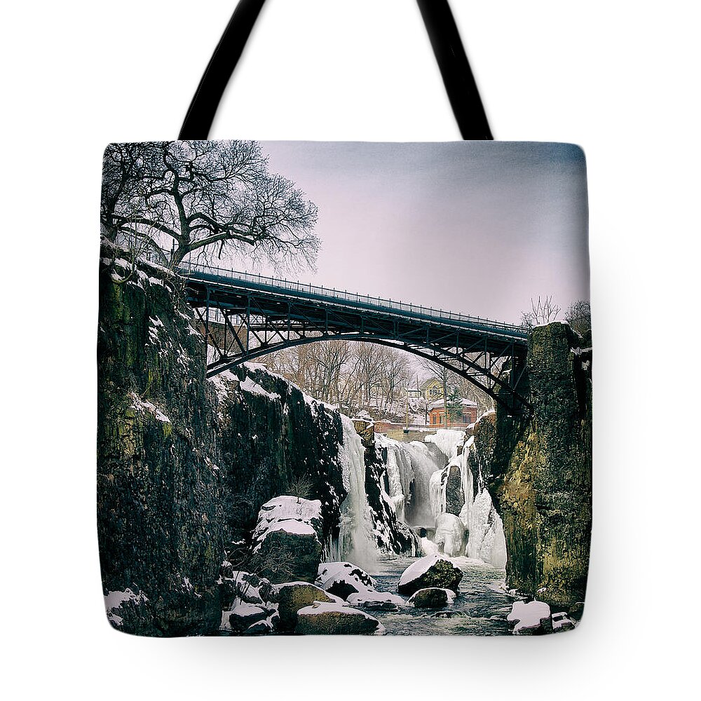 Ice Tote Bag featuring the photograph The Great Falls of Paterson by Mark Miller