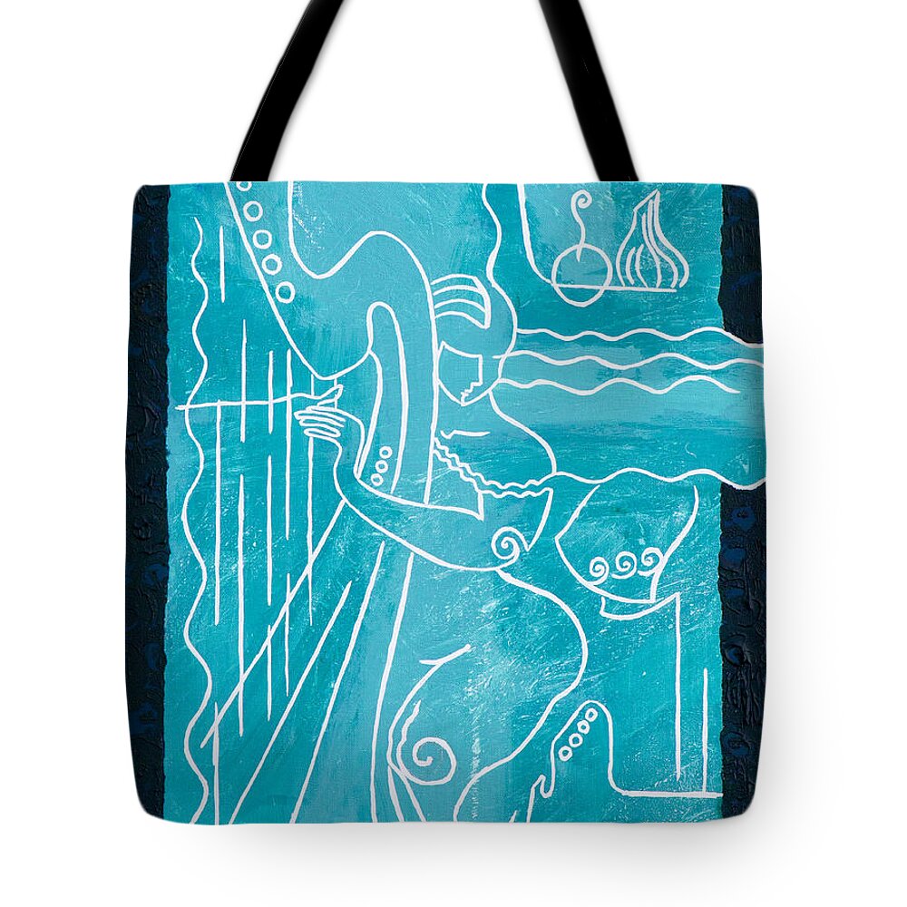 Female Forms Tote Bag featuring the painting The Harp Player by Elisabeta Hermann