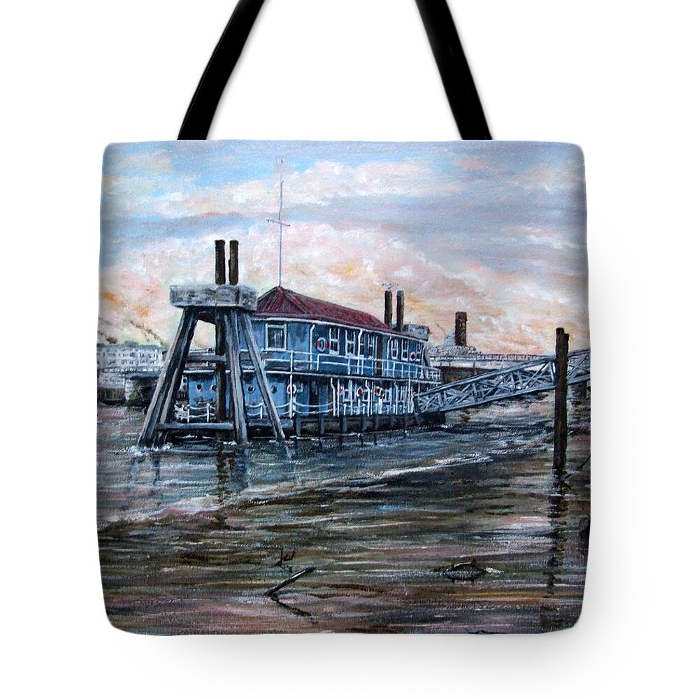 Harpy Tote Bag featuring the painting The Harpy moored alongside Custom House London by Mackenzie Moulton