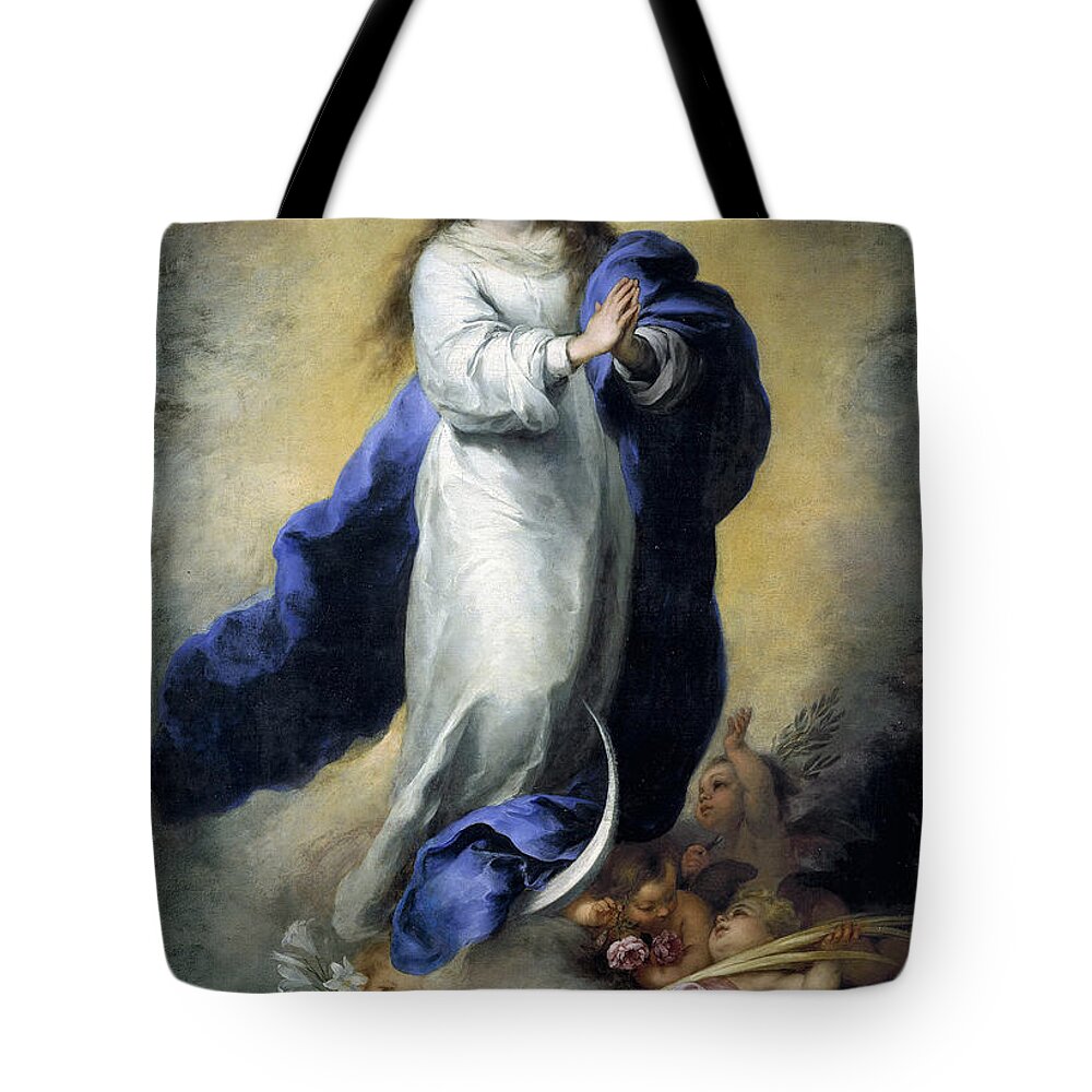 Bartolome Esteban Murillo Tote Bag featuring the painting The Immaculate Conception of the Escorial by Bartolome Esteban Murillo