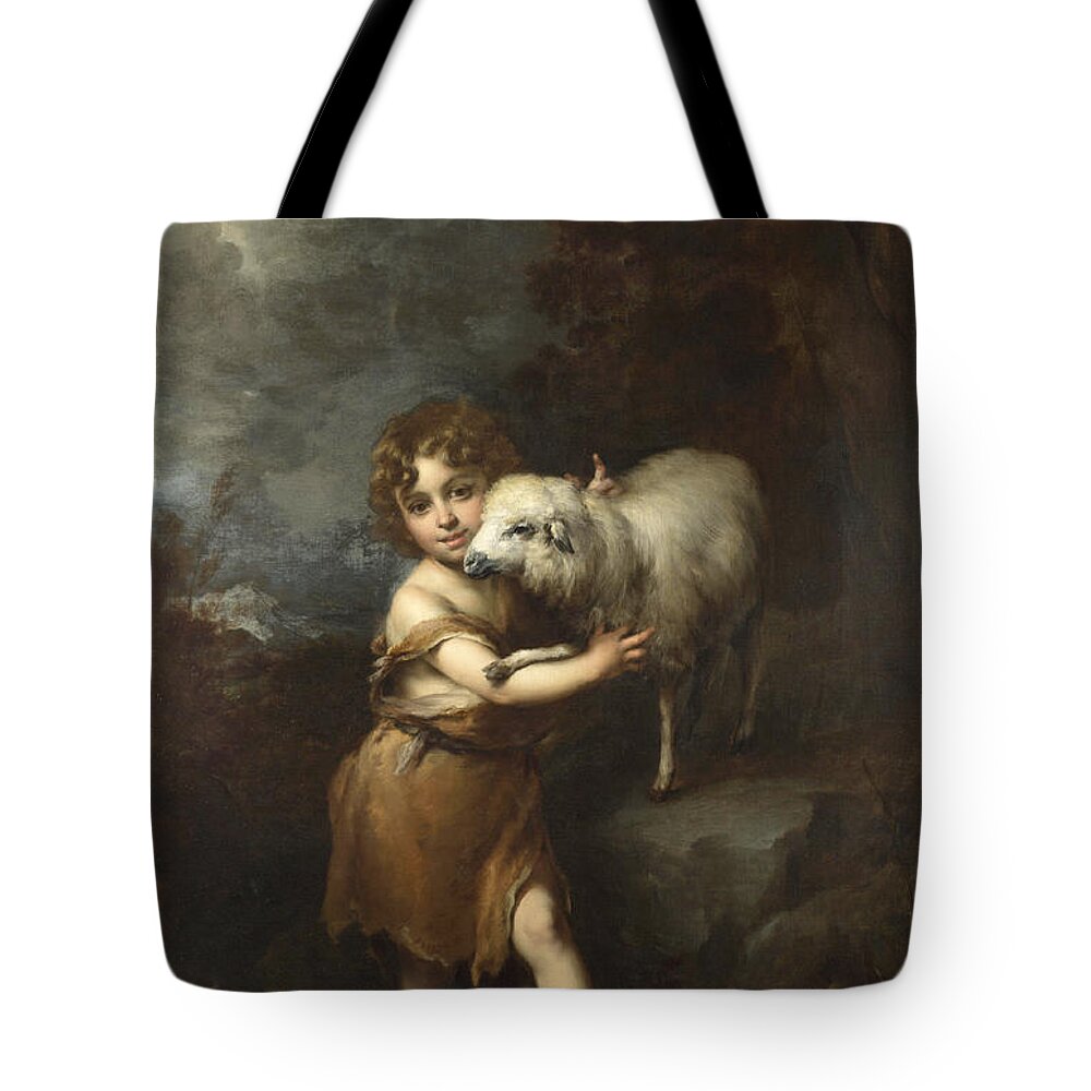 Bartolome Esteban Murillo Tote Bag featuring the painting The Infant Saint John with the Lamb by Bartolome Esteban Murillo