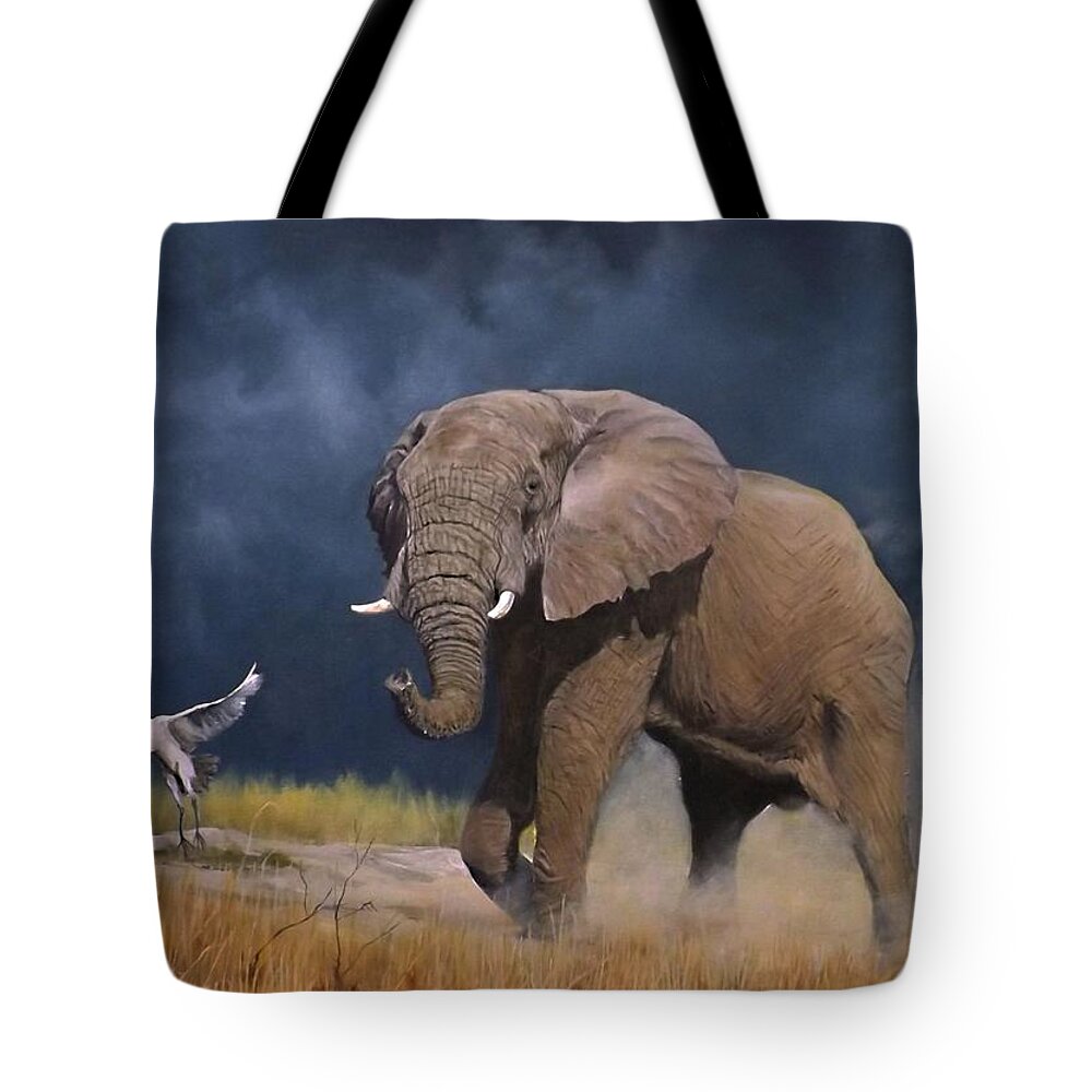 Elephant Tote Bag featuring the painting The Journey by Barry BLAKE
